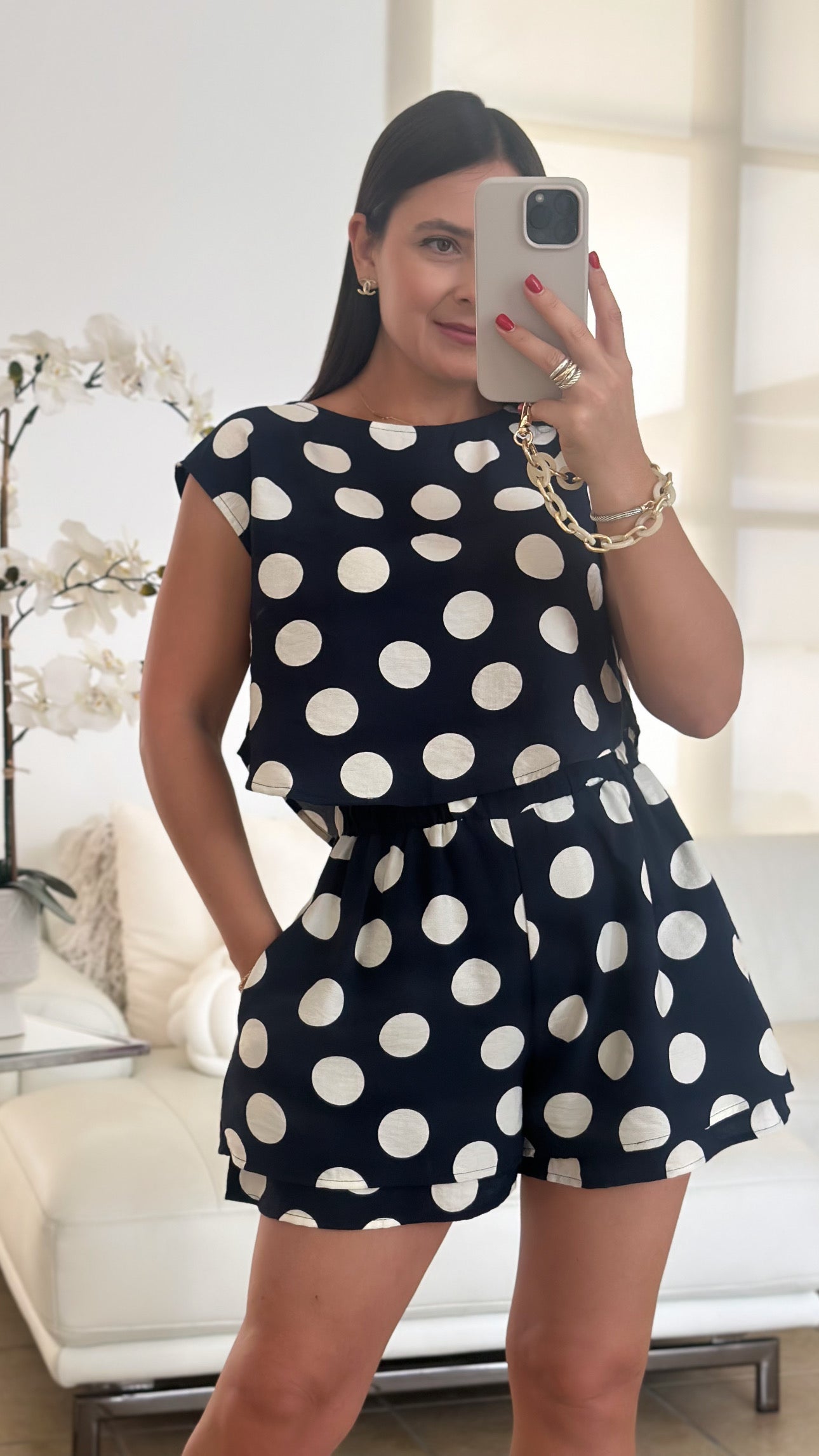 NAVY DOTS SHORT SET